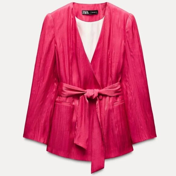 NEW! Zara | Double Breasted Belted Blazer in Fuchsia Pink (Medium) - Picture 3 of 10